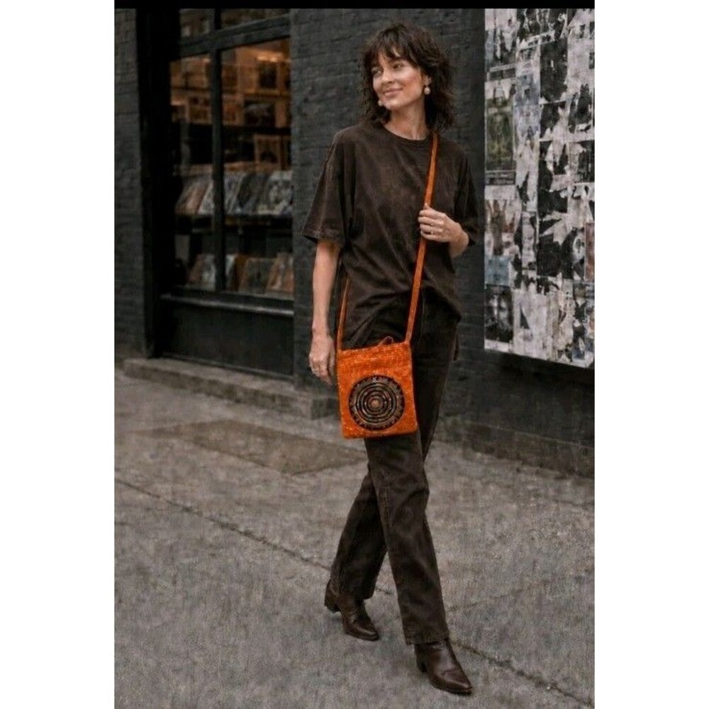 NWT World of Good Orange Embroidered Spiral Fair Trade Crossbody Bag